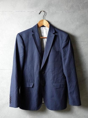 義大利品牌 SST&C 深藍條紋 羊毛混紡 合身版 休閒西裝外套 48A