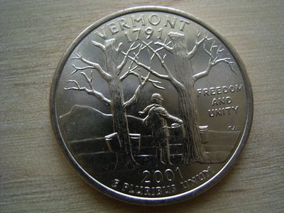 2001-P Vermont 美國 各大 50洲 Washington 25C 1/4 Quarter 早期 錢幣