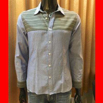 出清價-喜樂選(SELECTION6)-全新--日本男裝品牌CANDY FANTASY藍色拼接長袖襯衫