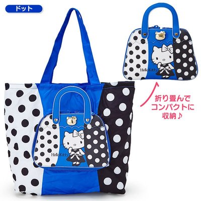 玫瑰默契＊日本限定Hello Kitty× DEARISIMO提包造型環保購物袋（藍黑點點）特價