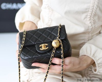 二手 Chanel Flap Bag CF Mini羊皮方胖子金球包 AS1786黑色