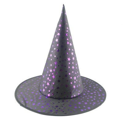 萬聖節帽子頭飾巫婆帽子兒童魔法師帽巫師帽紫色星星圖案巫婆帽子