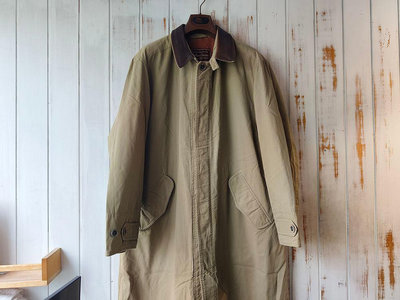Marlboro Classics MCS 原廠早期絕版義大利製米色頂級皮領美式休閒風復古獵裝長風衣外套L號(1126)
