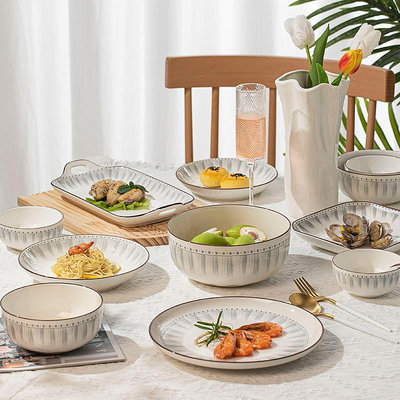 碗碟套裝家用2024新款景德鎮陶瓷餐具簡約現代碗筷高級感碗盤喬遷