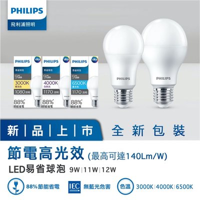 易省 燈泡 LED 12W E27 節能 省電 黃光 自然光 白光 飛利浦 PHILIPS 含稅☺