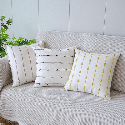 現代簡約棉麻剪花抱枕套條紋靠墊客廳沙發抱枕臥室裝飾靠墊抱枕