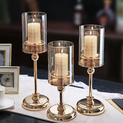 北歐蠟燭台燭台擺件輕奢玻璃罩燭光晚餐道具浪漫復古餐桌裝飾家用-萬貨鋪（可開統編）