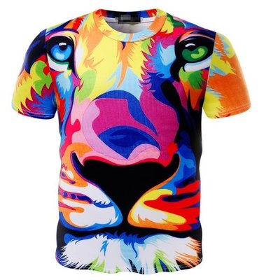FINDSENSE Z1 日系 流行 男 時尚 迷彩色獅子圖案 短袖T恤 特色短T