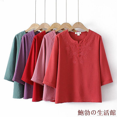 鮑勃の生活館5色 XL-5XL 大尺碼媽媽衣服 50-90KG 休閒上衣 中年女裝 媽媽裝大尺碼 2022夏裝新款上衣洋氣小衫