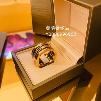 二手奢品 BVLGARI寶格麗B. ZERO1系列 18K玫瑰金 四環戒指 鑲嵌黑色陶瓷 AN858575 現貨