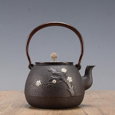 龜壽堂日本鐵壺原裝進口純手工銀鑲嵌鐵壺鑄鐵泡茶家用燒水煮茶壺