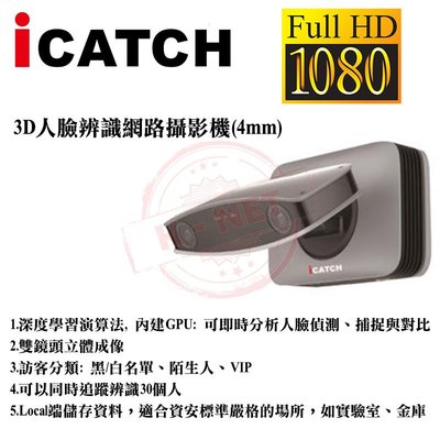 ICATCH 可取 200萬 1080P 10米紅外線 3D人臉辨識網路攝影機 4mm IN-OT0221Z-E