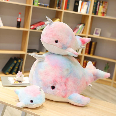 彩虹獨角鯨抱枕公仔可愛鯨魚毛絨玩具小海豚玩偶布娃娃生日禮物