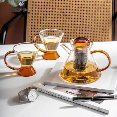 限時免運-創意高硼硅玻璃茶壺 簡約套裝耐高溫茶壺咖啡壺丹麥北歐花茶壺-趣多多