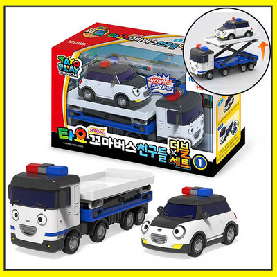 【3C小苑】TT09099 全新 正版 特警運輸車組 韓國 ICONIX TAYO 小巴士 警車 拖車 小汽車 玩具