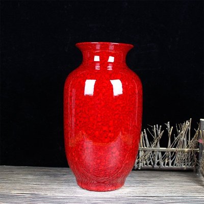 特價花瓶擺飾景德鎮陶瓷花瓶中國紅色水珠釉賞瓶插花中式客廳家居裝飾品擺件