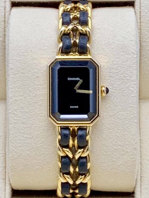 重序名錶 CHANEL 香奈兒 PREMIERE 首映系列 H0001 經典黑色皮穿鍊鍍金款 石英女錶 M號