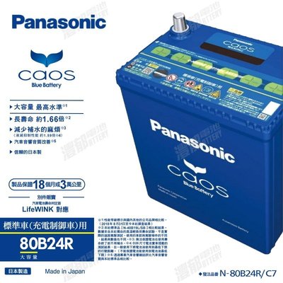 『灃郁電池』日本原裝進口 Panasonic Caos 銀合金免保養 汽車電池 80B24R (46B24R)加強版