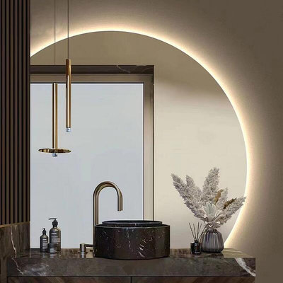 【現貨】網紅半圓鏡子輕奢異形創意智能led衛生間鏡壁掛浴室不規則造型鏡