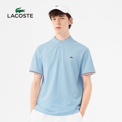 LACOSTE法國鱷魚男裝21新款時尚拼色條紋立領短袖POLO衫男|PH6239