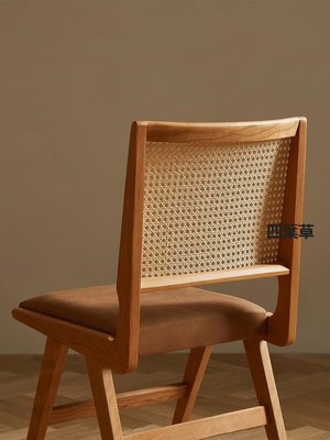 【熱賣精選】原始原素全實木餐椅北歐復古櫻桃木餐廳小戶型家用藤編椅子L2122