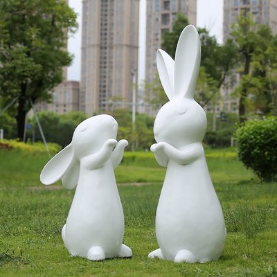 現貨熱銷-兔子雕塑抽象花園卡通擺件園林景觀中秋戶外裝飾庭院落地大型室外爆款