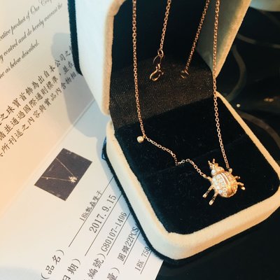 珠寶店購入 玫瑰金18K 750 精緻小瓢蟲 金龜子 鑲鑽真鑽 天然鑽石 鎖骨鍊 K金 鑽石 一體成型 閃亮鑽項鍊