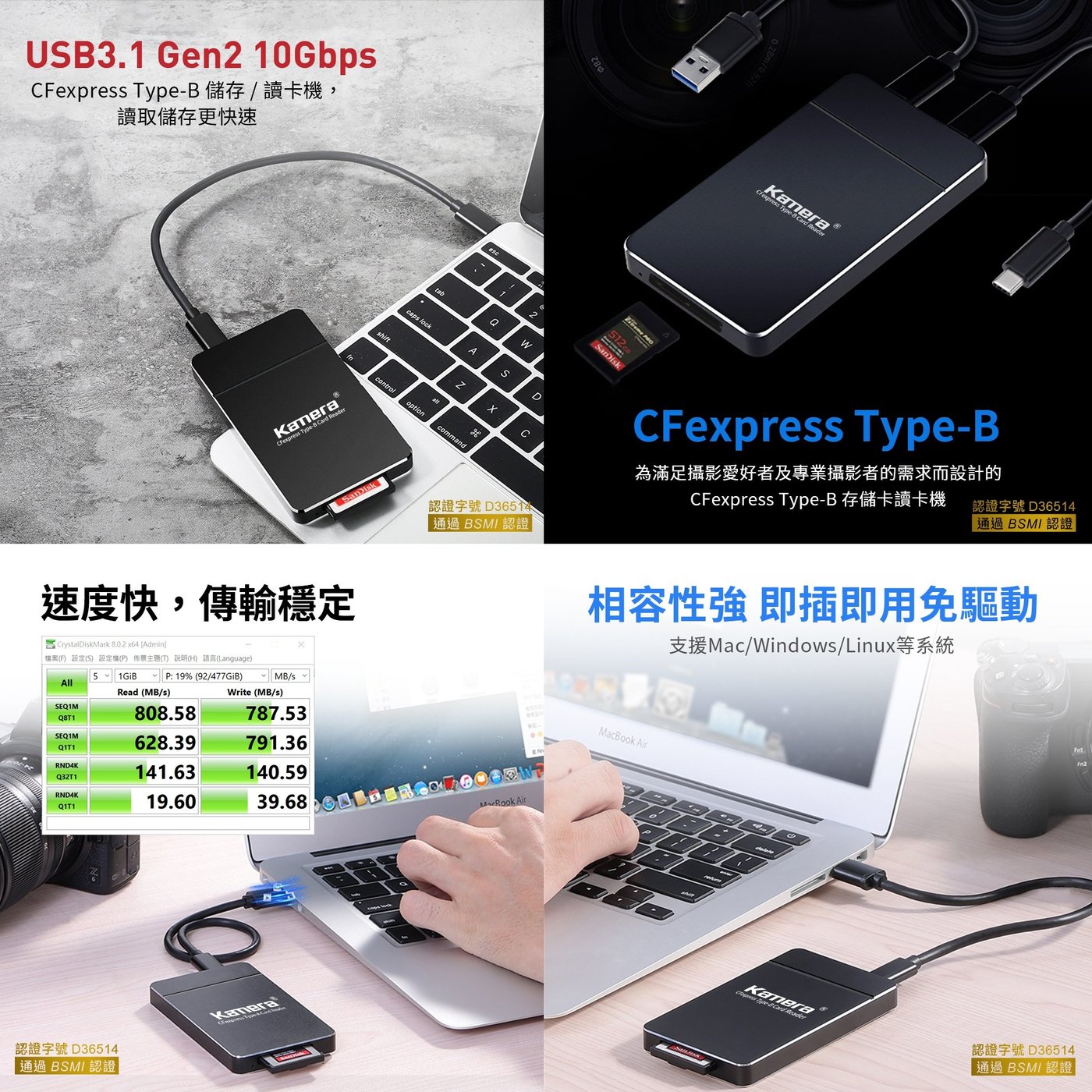 CFexpress Type-B 高速傳輸讀卡機K2B USB-C接口雙向傳輸免驅動