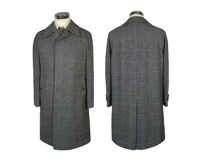 [極新品] Burberry 芭寶莉 深灰色粗格人字紋 100%純羊毛單排釦長版大衣 日本製 約L號