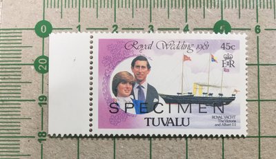 【樣票】【名人】【黛安娜王妃】吐瓦魯1981年，45c英國王室婚禮~查爾斯/黛安娜 樣票 ，新票  SP1842