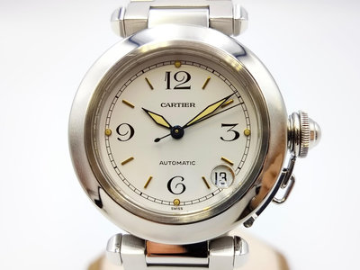 【發條盒子K0189】CARTIER 卡地亞 PASHA 2324 數字白面自動 日期顯示 不銹鋼鍊帶 經典中型錶款