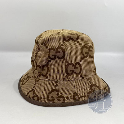 BRAND楓月 GUCCI 681256 GG紋咖色皮邊漁夫帽 #XL 古馳 皮件 配件 頭飾 帽子 休閒