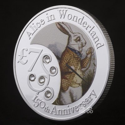 特價！* 愛麗絲夢游仙境紀念幣 懷表兔外幣硬幣鑲鉆紀念幣銀幣紀念章