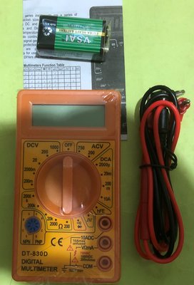 DT-830D 有聲 進階版 電子式三用電錶 數位式三用電表 簡易型的測電工具 附9V 電池 黃色