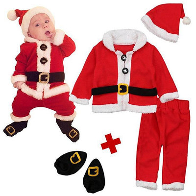 全館免運 【】寶寶聖誕裝 (4件套) 寶寶聖誕老公公 兒童聖誕服裝 聖誕裝扮 聖誕派對衣服 兒童聖誕衣服 兒童聖誕套裝