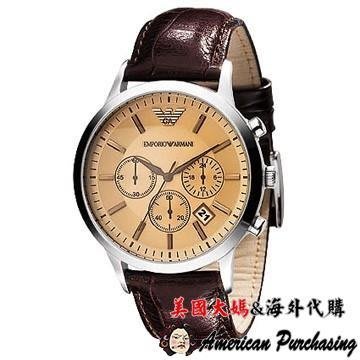 潮牌 EMPORIO ARMANI 亞曼尼手錶 AR2433 男款 手錶 腕錶 棕色鏡面  海外代購-雙喜生活館