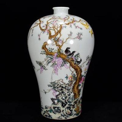 中國古瓷 清雍正年粉彩花鳥紋梅瓶40*23m40000RT-719