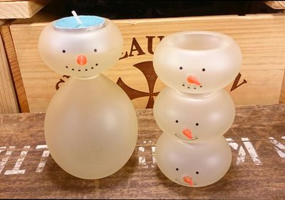 雪人手工玻璃燭台一對：雪人 手工玻璃 燭台 節日 居家 收藏 禮品 聖誕節