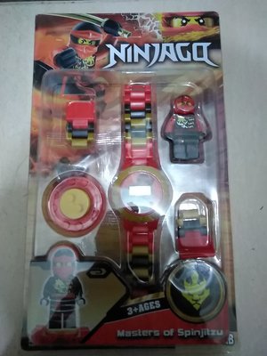 哈哈玩具屋~兒童玩具~積木 忍者 變形 電子手錶(紅色)
