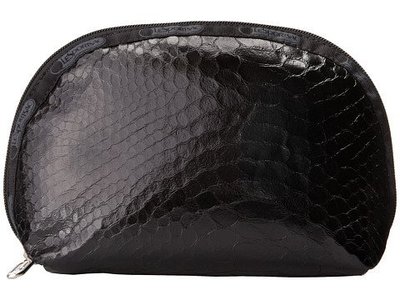 全新真品 LeSportsac 8170 中型圓型化粧包-黑色亮皮蛇紋