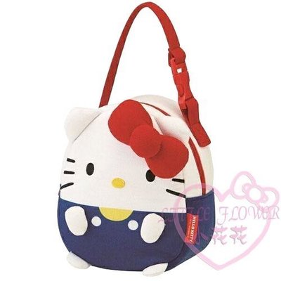 ♥小花凱蒂日本精品♥Hello kitty 凱蒂貓造型棉布保溫冷扣式提袋藍衣紅結保溫保冷便當袋 小提袋 99964603