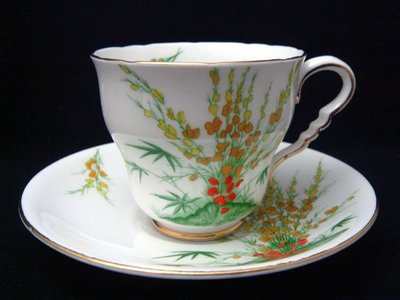 【timekeeper】 英國製Royal Stafford Broom金雀花手繪骨瓷咖啡杯+盤(免運)