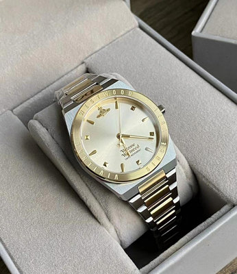 VIVIENNE WESTWOOD Charterhouse 淡金色錶盤 金色配銀色不鏽鋼錶帶 石英 女士手錶 VV244CPSG