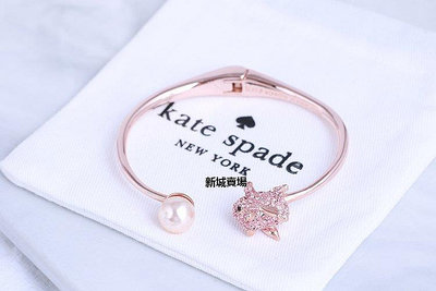 【現貨精選】Kate Spade 粉色滿鉆立體飛天豬珍珠開口彈力玫瑰金時尚優雅款手鐲女