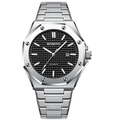 手錶BINBOND時尚男表合金表帶八邊形帶螺絲裝飾圈石英機芯亞馬遜爆款