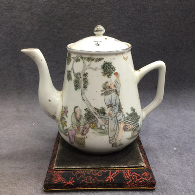 #壺 民國時期粉彩手繪人物紋茶壺 古董古玩瓷器收藏擺件物件