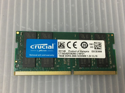 電腦雜貨店→美光 Crucial 16GB  DDR4-2666 筆記型電腦記憶體 二手良品 $900