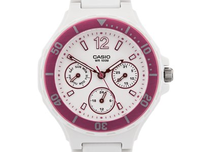 [專業模型] 三眼錶 [CASIO LRW-250H] 卡西歐 3眼潛水女錶[粉紅框白面]中性錶/潮錶/軍錶[新品]