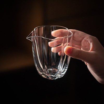 日式花瓣玻璃公道杯耐高溫家用茶海分茶器功夫茶具配件透明公杯