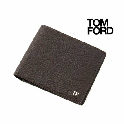 TOM FORD   ( 深棕色 ) 真皮兩摺短夾 八卡式 皮夾 錢包 中性款｜100%全新正品